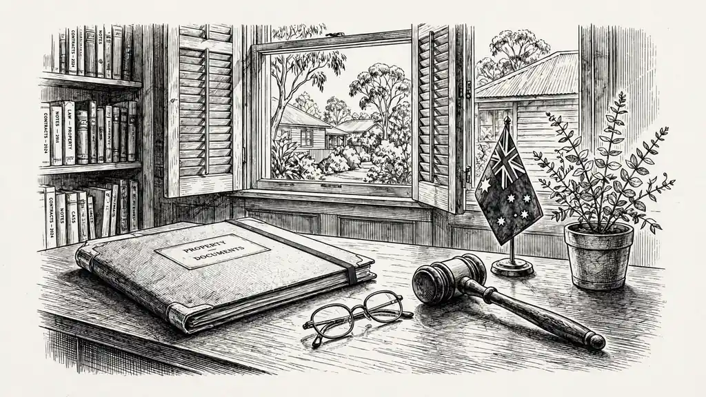 Legal disclaimer document folder on a wooden desk with reading glasses and gavel.
